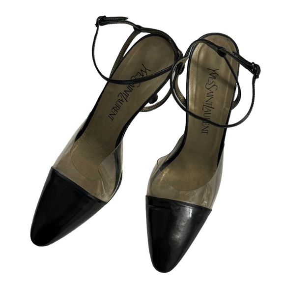 Yves Saint Laurent Lome Plt Clear Strap Black Crepe Heels Size 9 - Picture 9 of 9